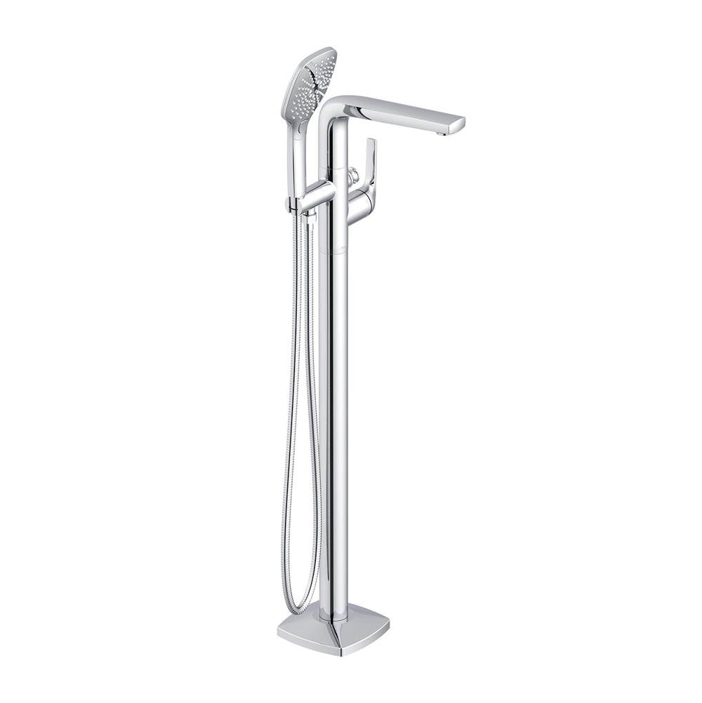 Transitional Floor Mount Tub Filler Trim Kit with Soft Square Handshower 1.75gpm Chrome