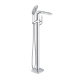 Transitional Floor Mount Tub Filler Trim Kit with Soft Square Handshower 1.75gpm Chrome