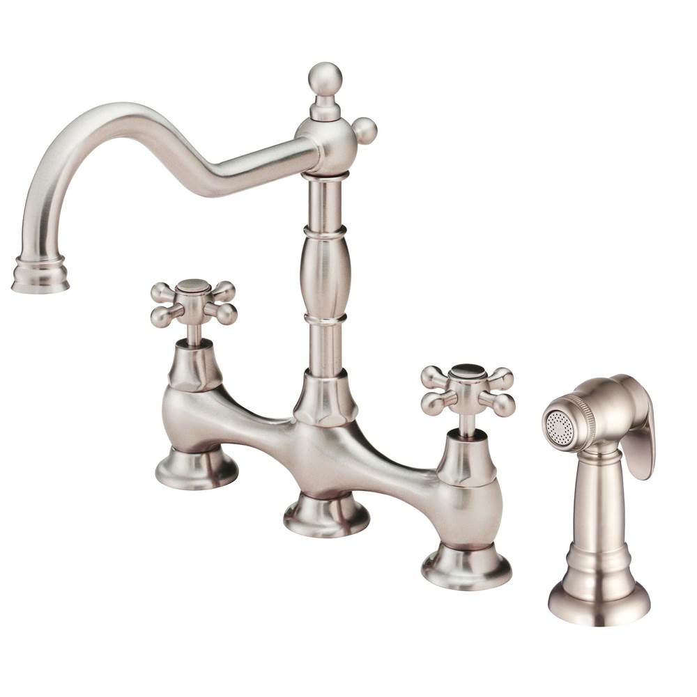 Gerber Plumbing - Opulence 2H Bridge Kitchen Faucet w/ Cross Handles w/ Spray 1.75gpm Stainless Steel - Stainless Steel