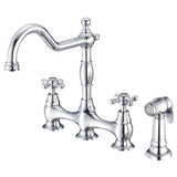 Gerber Plumbing - Opulence 2H Bridge Kitchen Faucet w/ Cross Handles w/ Spray 1.75gpm Chrome - Chrome