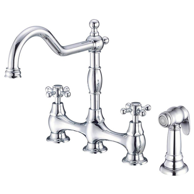 Gerber Plumbing - Opulence 2H Bridge Kitchen Faucet w/ Cross Handles w/ Spray 1.75gpm Chrome - Chrome