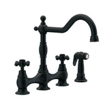 Opulence 2H Bridge Kitchen Faucet w/ Cross Handles w/ Spray 1.75gpm Chrome