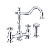 Opulence 2H Bridge Kitchen Faucet w/ Cross Handles w/ Spray 1.75gpm Chrome