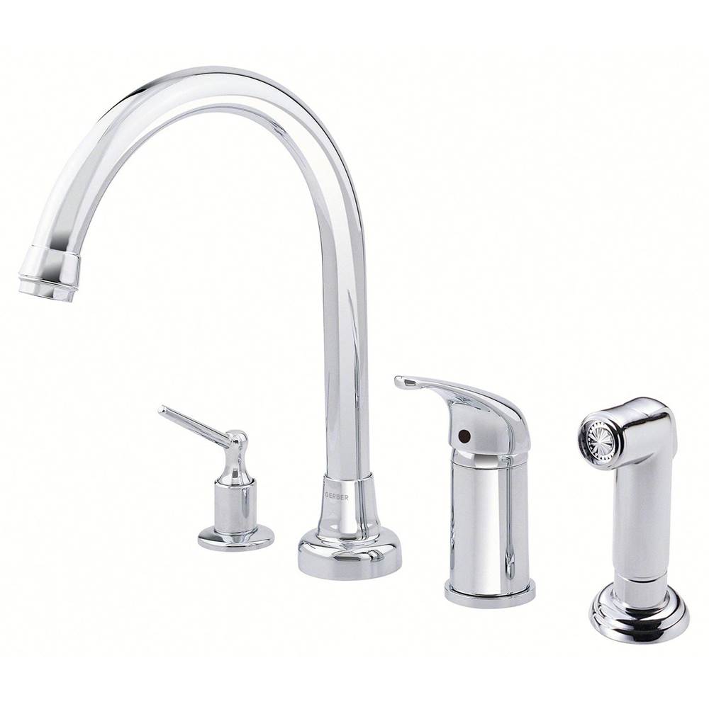 Gerber Plumbing - Melrose 1H High-Rise Kitchen Faucet w/ Soap Dispenser & Spray 1.75gpm Chrome - Chrome