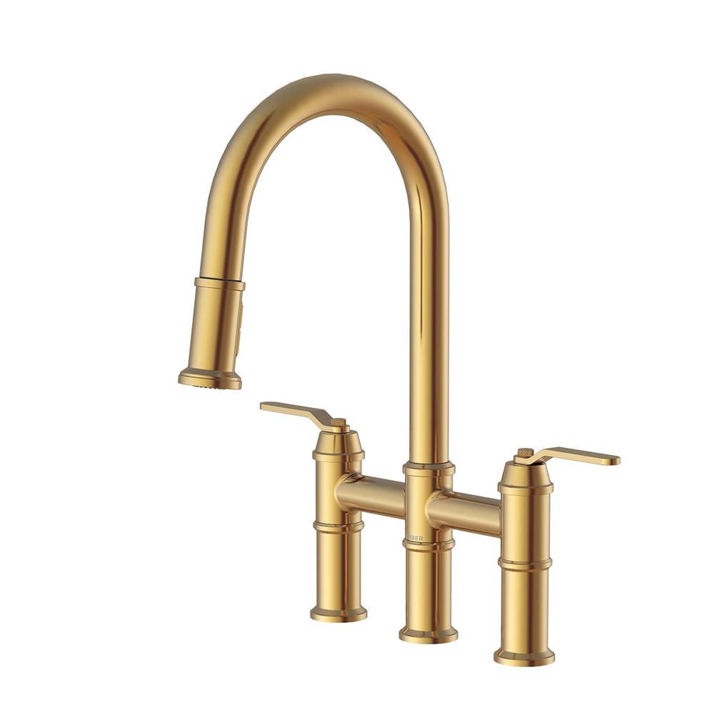 Gerber Plumbing - Kinzie 2H Bridge Pull-Down Kitchen Faucet 1.75gpm Brushed Bronze - Brushed Bronze