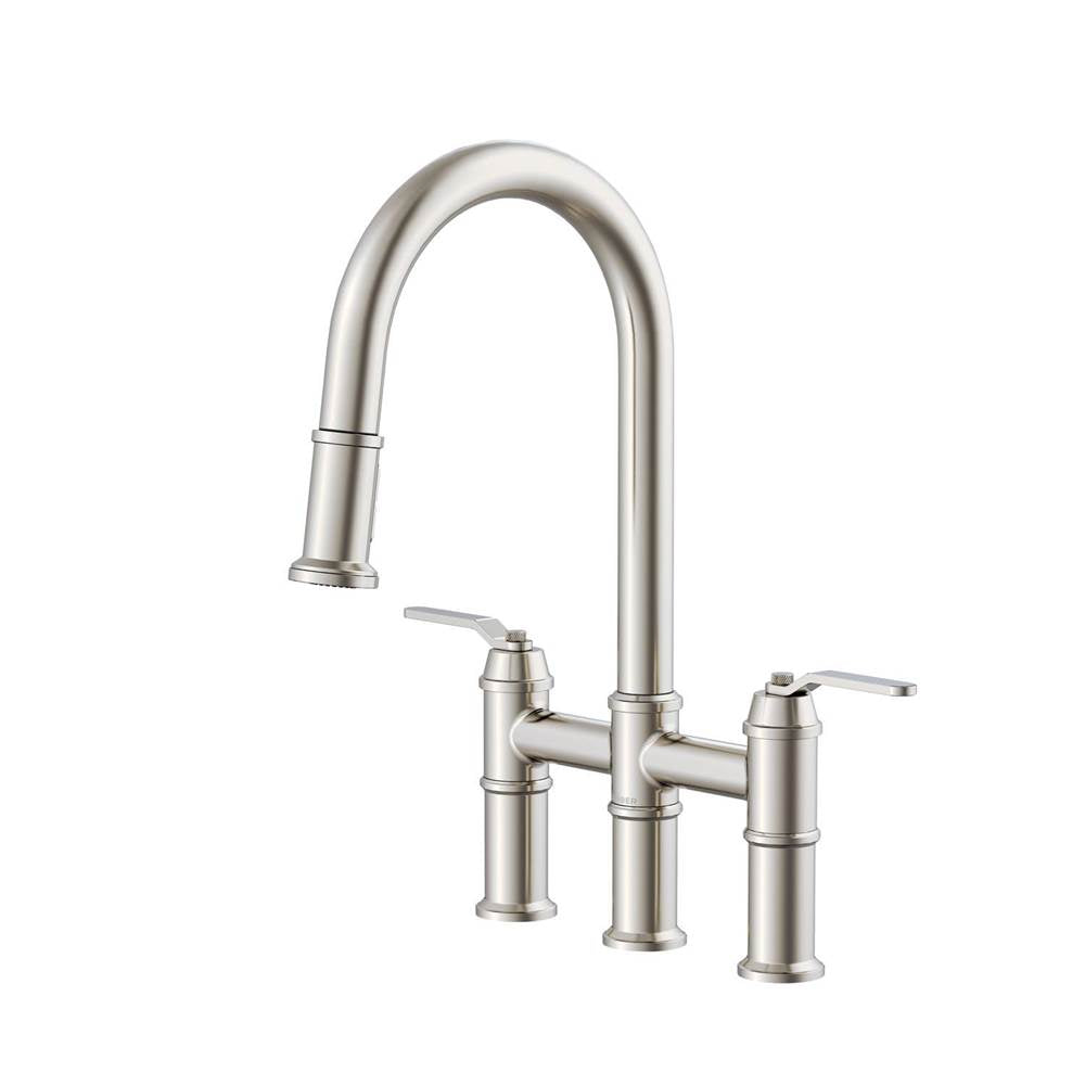 Gerber Plumbing - Kinzie 2H Bridge Pull-Down Kitchen Faucet 1.75gpm Stainless Steel - Stainless Steel