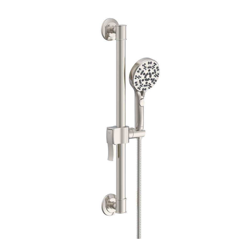 Gerber Plumbing - SteadyStyle Accented Round ADA Grab Bar/ Slide Bar Assembly with Octette 8 Function Hand Shower 1.75 gpm Brushed Nickel - Brushed Nickel