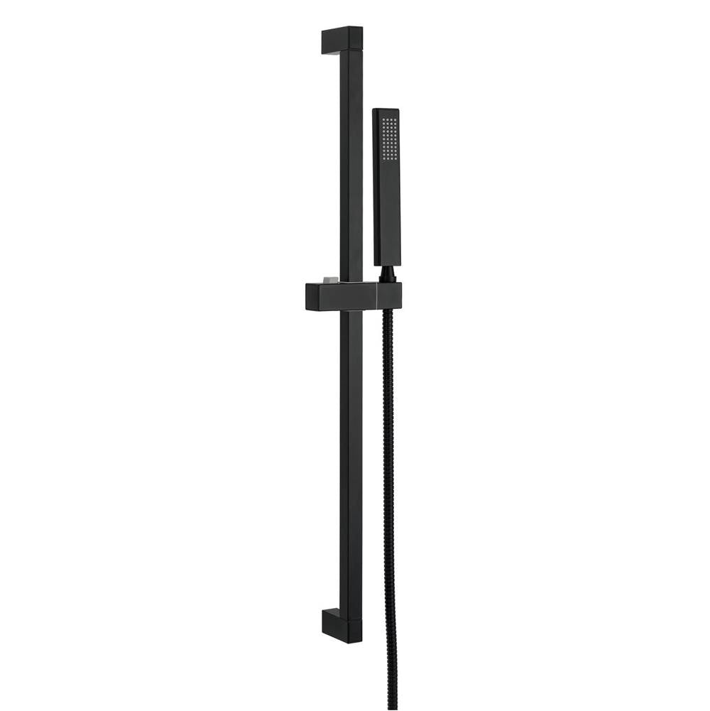 Gerber Plumbing - Versa Square 30'' Slide Bar Assembly w/ Single Function Rectangular Handshower 1.75gpm Satin Black - Satin Black