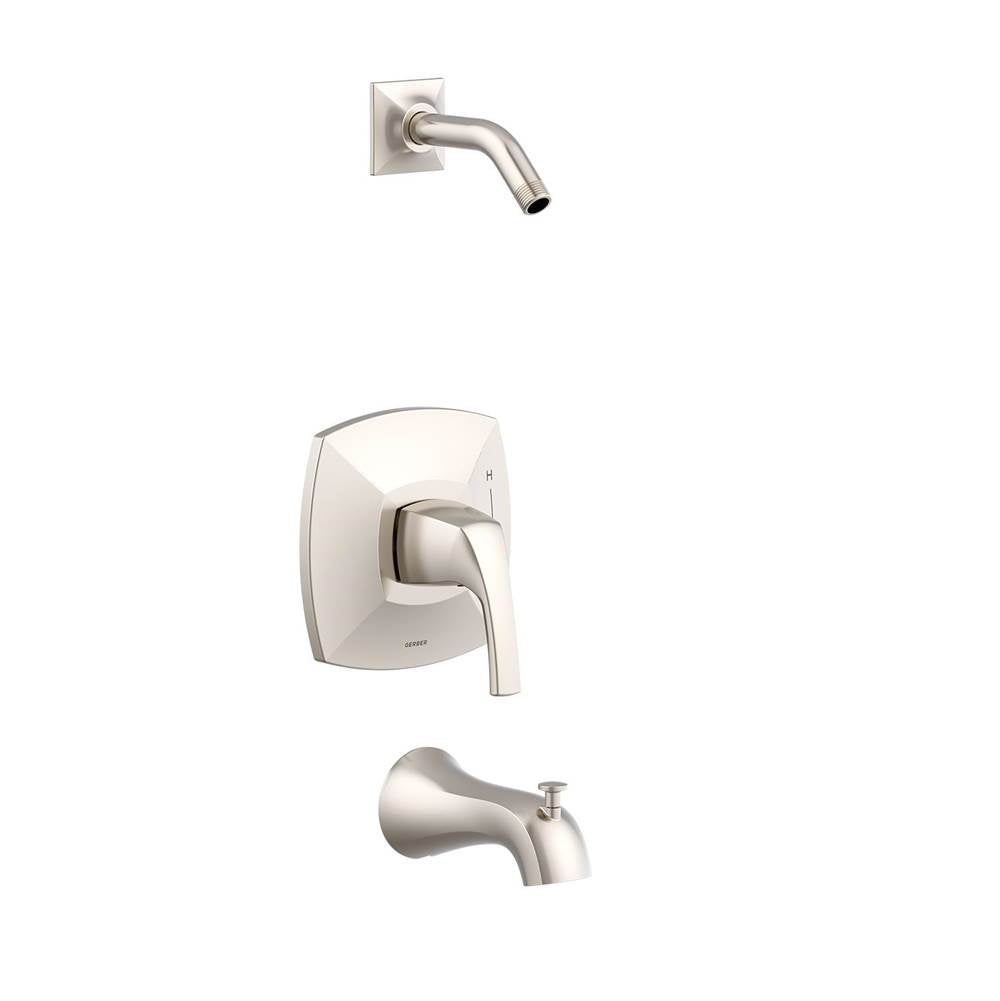 Gerber Plumbing - Vaughn 1H Tub & Shower Trim Kit & Treysta Cartridge Less Showerhead Brushed Nickel - Brushed Nickel