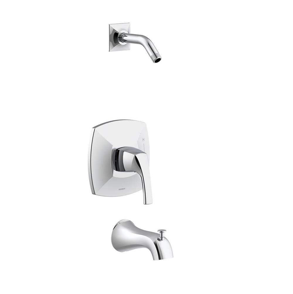 Gerber Plumbing - Vaughn 1H Tub & Shower Trim Kit & Treysta Cartridge Less Showerhead Chrome - Chrome