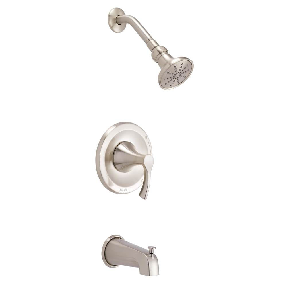 Gerber Plumbing - Antioch 1H Tub & Shower Trim Kit w/ Diverter on Spout & Treysta Cartridge 1.75gpm Brushed Nickel - Brushed Nickel