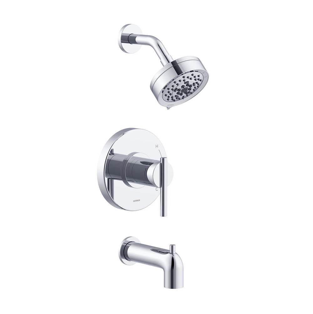 Gerber Plumbing - Parma 1H Tub & Shower Trim Kit & Treysta Cartridge W/ Diverter On Tub Spout & 5 Function Showerhead 1.75gpm Chrome - Chrome