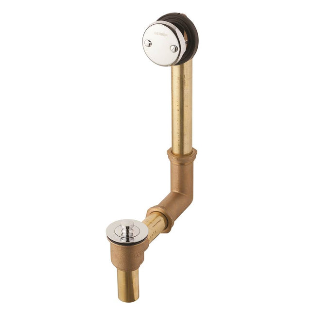 Gerber Plumbing - Gerber Classics Lift & Turn Drain in Shoe for Standard Tub with ''Clean Out Here'' Faceplate Chrome - Chrome