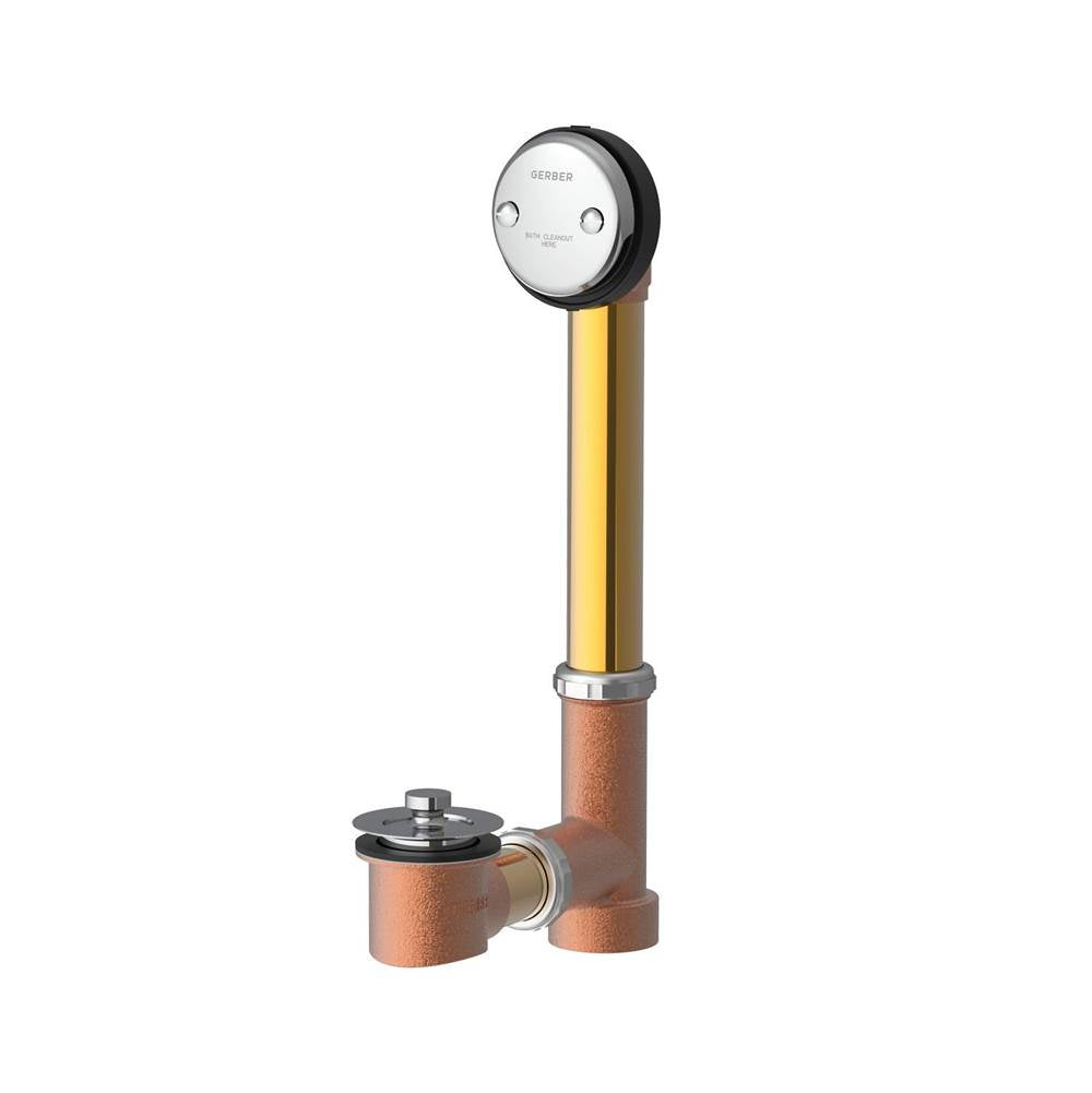 Gerber Plumbing - Gerber Classics Lift & Turn Fit-all 20 Gauge Drain for Standard Tub with Female Outlet Tee & ''Clean Out Here'' Chrome - Chrome