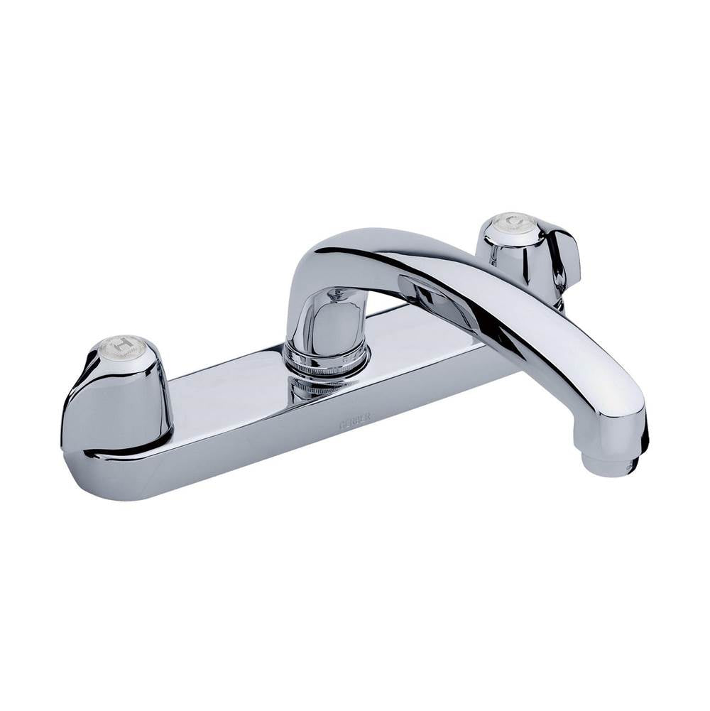 Gerber Classics 2H Kitchen Faucet Deck Plate Mounted w/ Metal Handles & Cast Brass Spout 1.75gpm Compression Cartridge Chrome