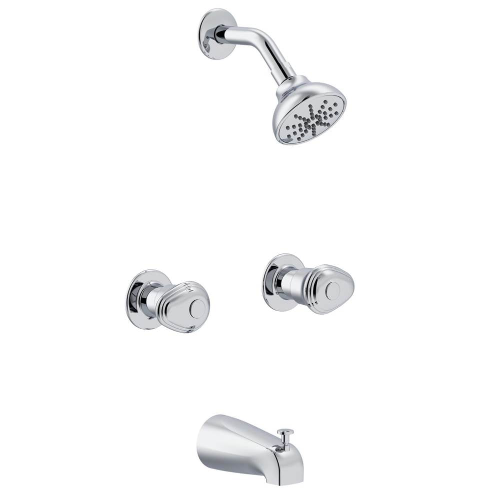 Gerber Plumbing - Gerber Hardwater Two Handle Threaded Escutcheon Tub & Shower Fitting with Threaded Diverter Spout 1.75gpm Chrome - Chrome