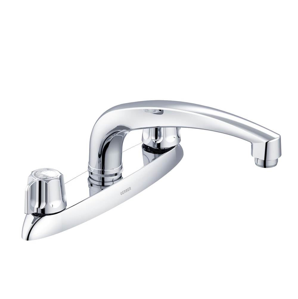 Gerber Classics 2H Kitchen Faucet Deck Plate Mounted w/out Spray & w/ Metal Fluted Handles 1.75gpm Chrome