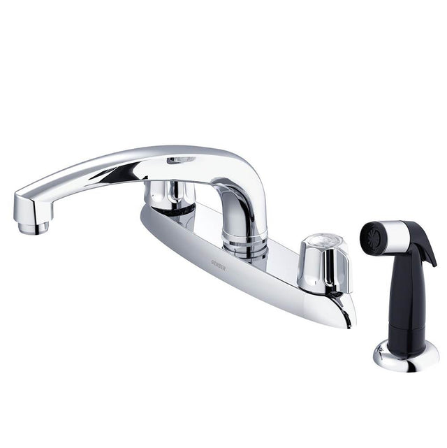 Gerber Plumbing - Gerber Classics 2H Kitchen Faucet Deck Plate Mounted w/ Spray & w/ Metal Fluted Handles 1.75gpm Chrome - Chrome