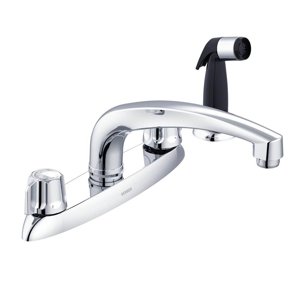 Gerber Classics 2H Kitchen Faucet Deck Plate Mounted w/ Spray & w/ Metal Fluted Handles 1.75gpm Chrome