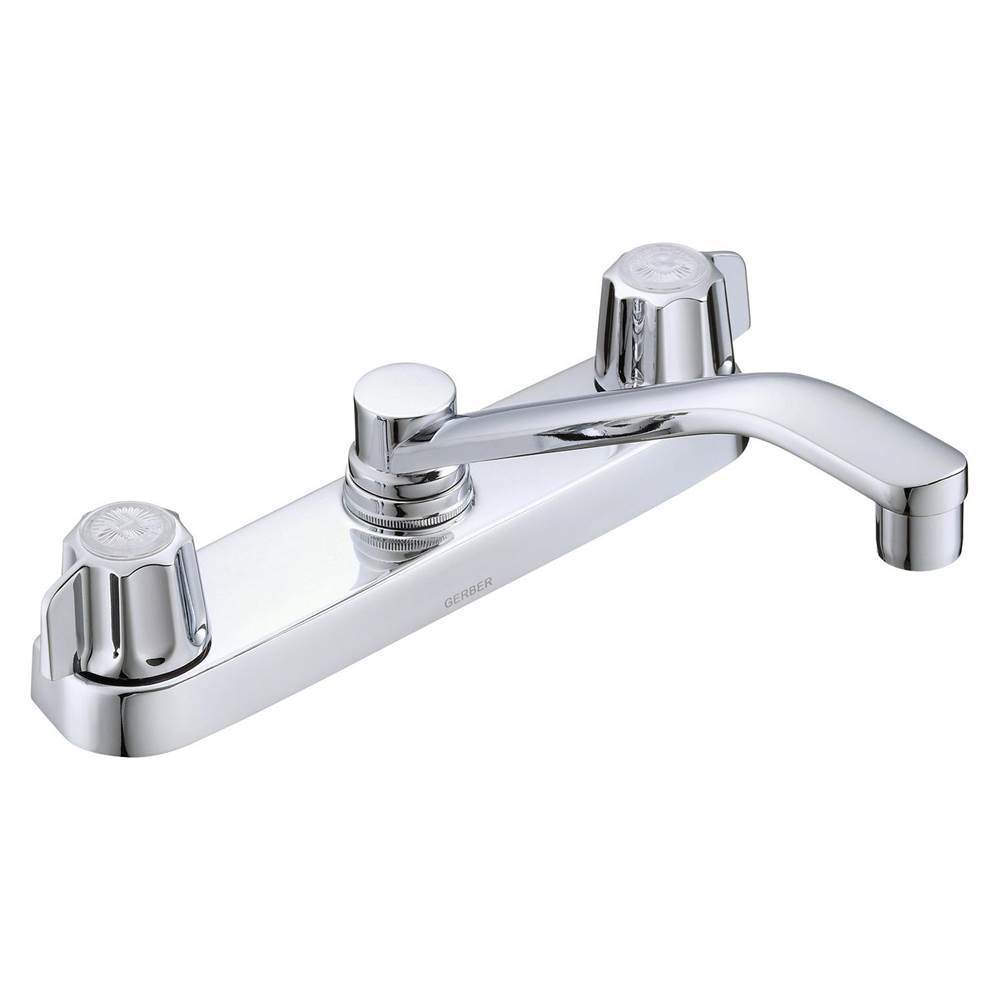 Gerber Classics 2H Kitchen Faucet Deck Plate Mounted w/out Spray & w/ Metal Fluted Handles & D-Tube Spout 1.75gpm Chrome
