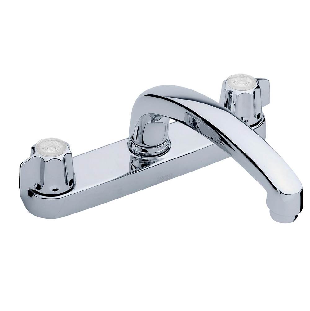 Gerber Classics 2H Kitchen Faucet Deck Plate Mounted w/out Spray & w/ Metal Fluted Handles 1.75gpm Chrome. Compression cartridge