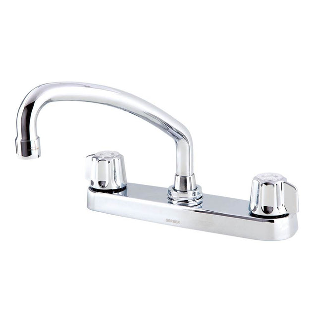 Gerber Plumbing - Gerber Classics 2H Kitchen Faucet Deck Plate Mounted w/out Spray & w/ Metal Fluted Handles & Tubular Spout 1.75gpm Chrome - Chrome