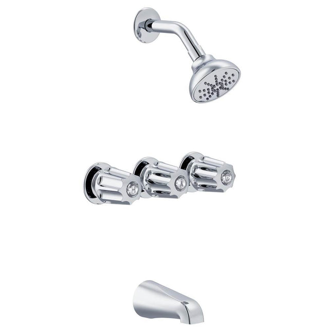 Gerber Plumbing - Gerber Classics Three Metal Fluted Handle Sliding Sleeve Escutcheon Tub & Shower Fitting with Sweat Connections & Threaded Spout 1.75gpm Chrome - Chrome