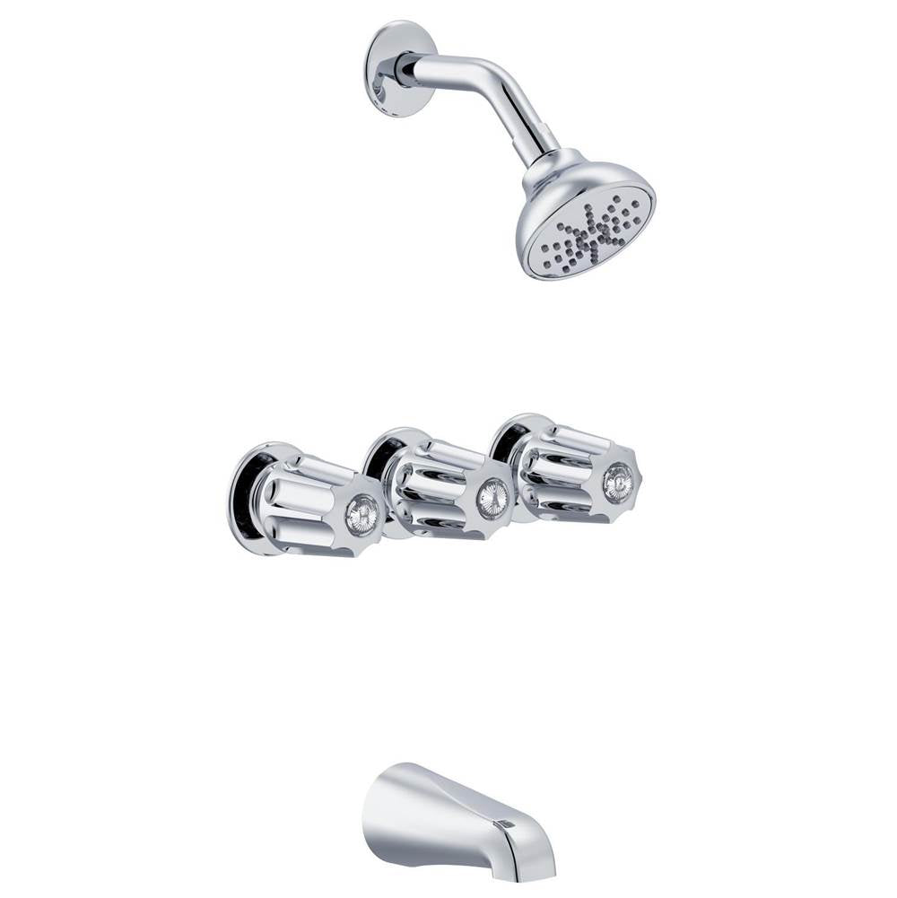 Gerber Plumbing - Gerber Classics Three Metal Fluted Handle Threaded Escutcheon Tub & Shower Fitting with IPS/Sweat Connections & Threaded Spout 1.75gpm Chrome - Chrome