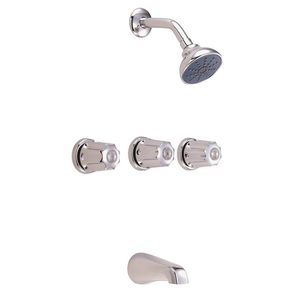 Gerber Classics Three Metal Fluted Handle Threaded Escutcheon Tub & Shower Fitting with IPS/Sweat Connections & Threaded Spout 1.75gpm Chrome