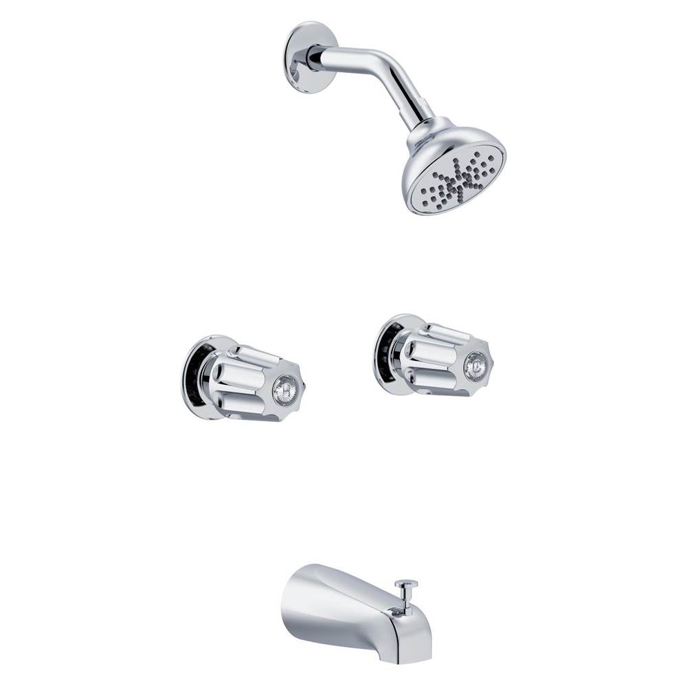 Gerber Plumbing - Gerber Classics Two Metal Fluted Handle Threaded Escutcheon Tub & Shower Fitting with IPS/Sweat Connections 1.75gpm Chrome - Chrome