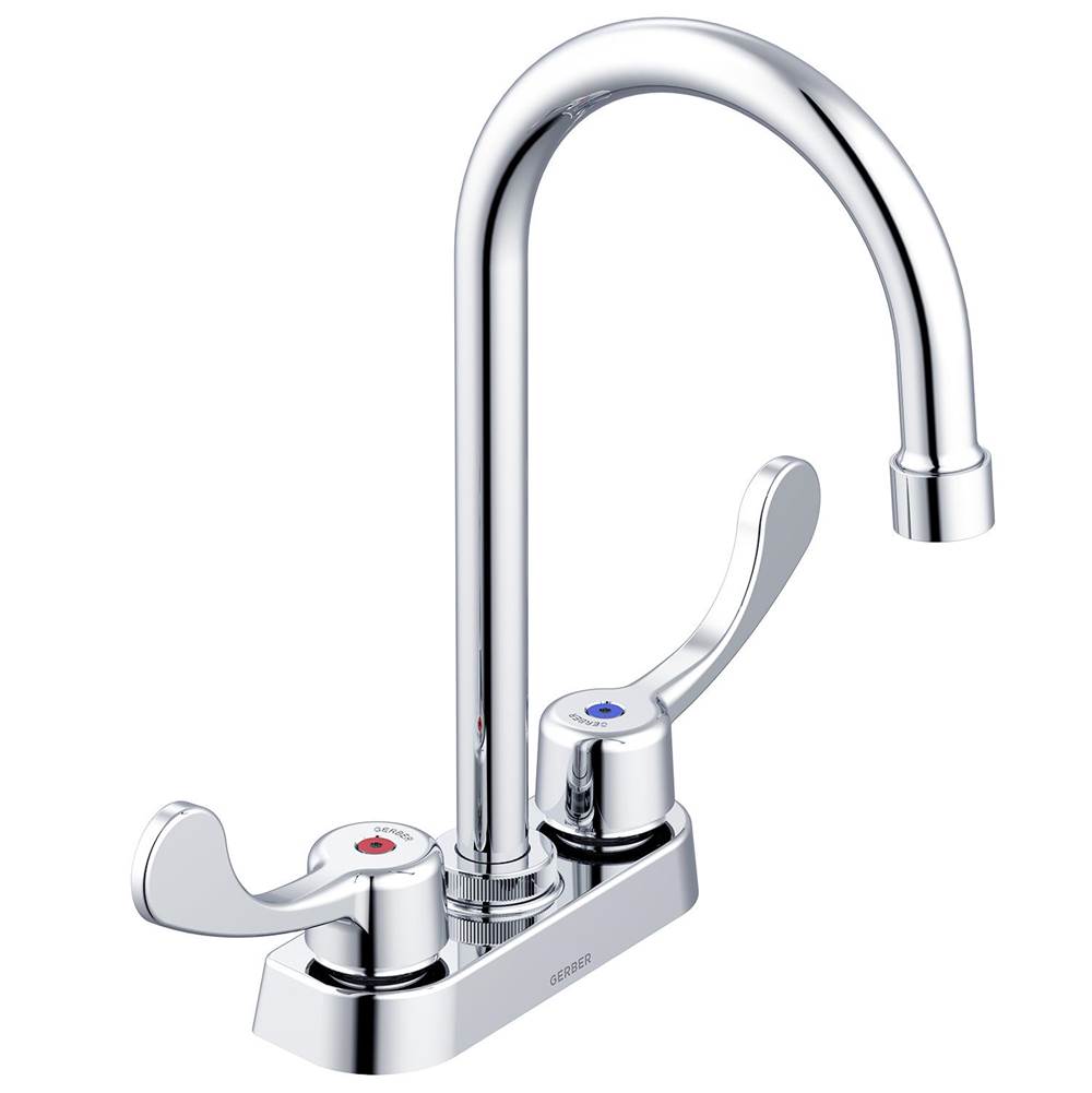 Commercial 2H Centerset Lavatory Faucet w/ Gooseneck Spout Wrist Blade Handles & Less Drain 0.5gpm Chrome