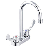 Commercial 2H Centerset Lavatory Faucet w/ Gooseneck Spout Wrist Blade Handles & Less Drain 0.5gpm Chrome