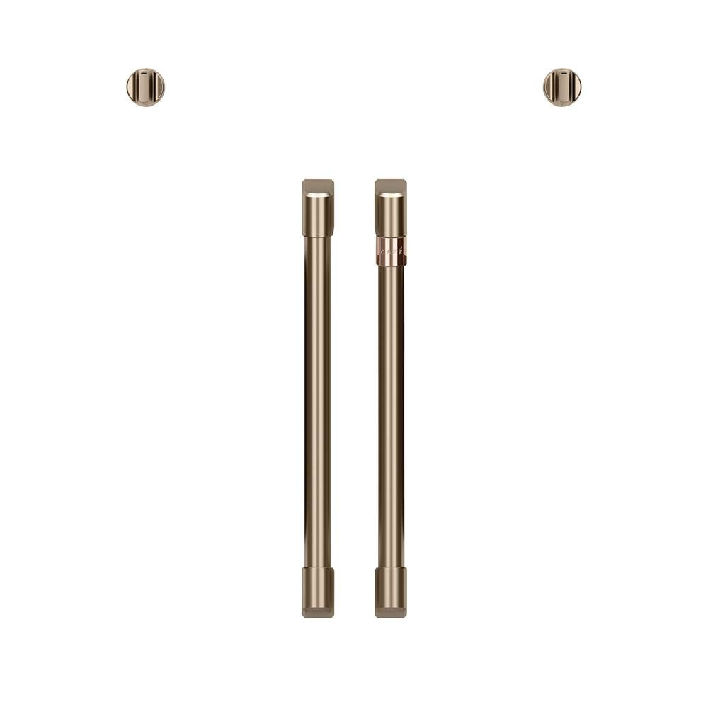 2 French-Door Handles; 2 Knobs - Brushed Bronze