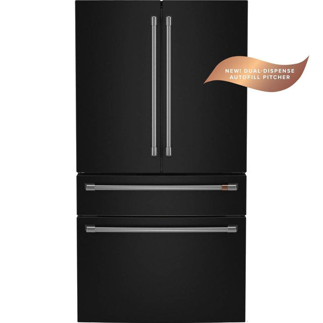 Cafe - 4-Door Bottom Freezer - French Door - Matte Black,Brushed Stainless