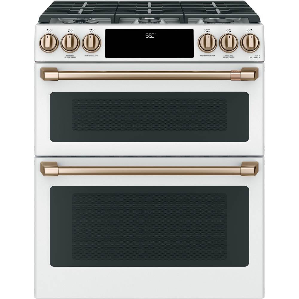 Cafe - Cafe 30'' Smart Slide-In, Front-Control, Dual-Fuel, Double-Oven Range with Convection - Matte White
