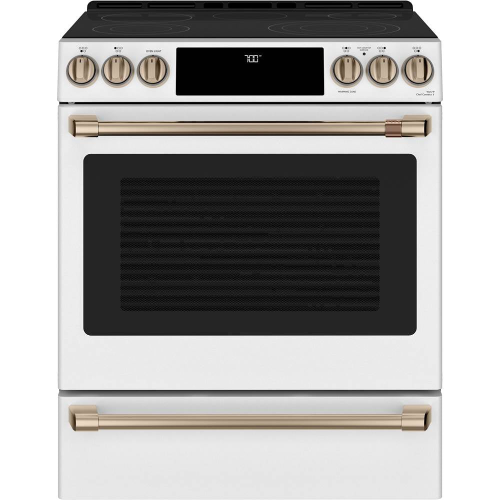 Cafe - Cafe 30'' Smart Slide-In, Front-Control, Radiant and Convection Range - Matte White
