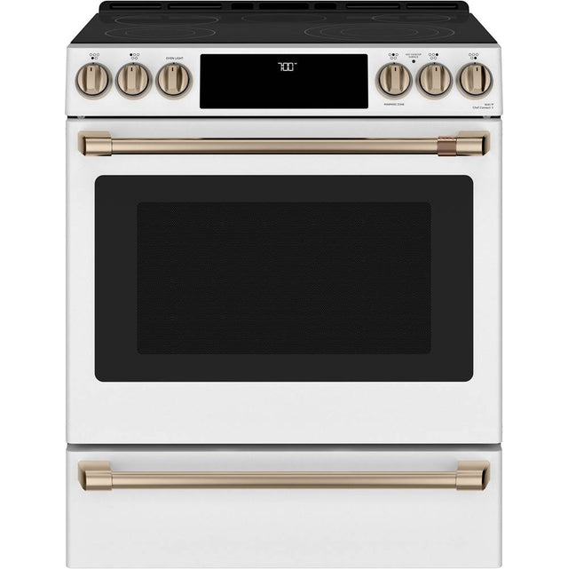 Cafe - Cafe 30'' Smart Slide-In, Front-Control, Radiant and Convection Range - Matte White
