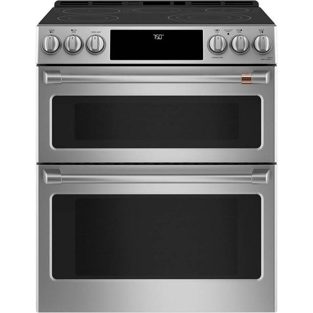 Cafe - Cafe 30'' Smart Slide-In, Front-Control, Radiant and Convection Double-Oven Range - Stainless Steel