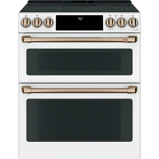 Cafe - Cafe 30'' Smart Slide-In, Front-Control, Radiant and Convection Double-Oven Range - Matte White