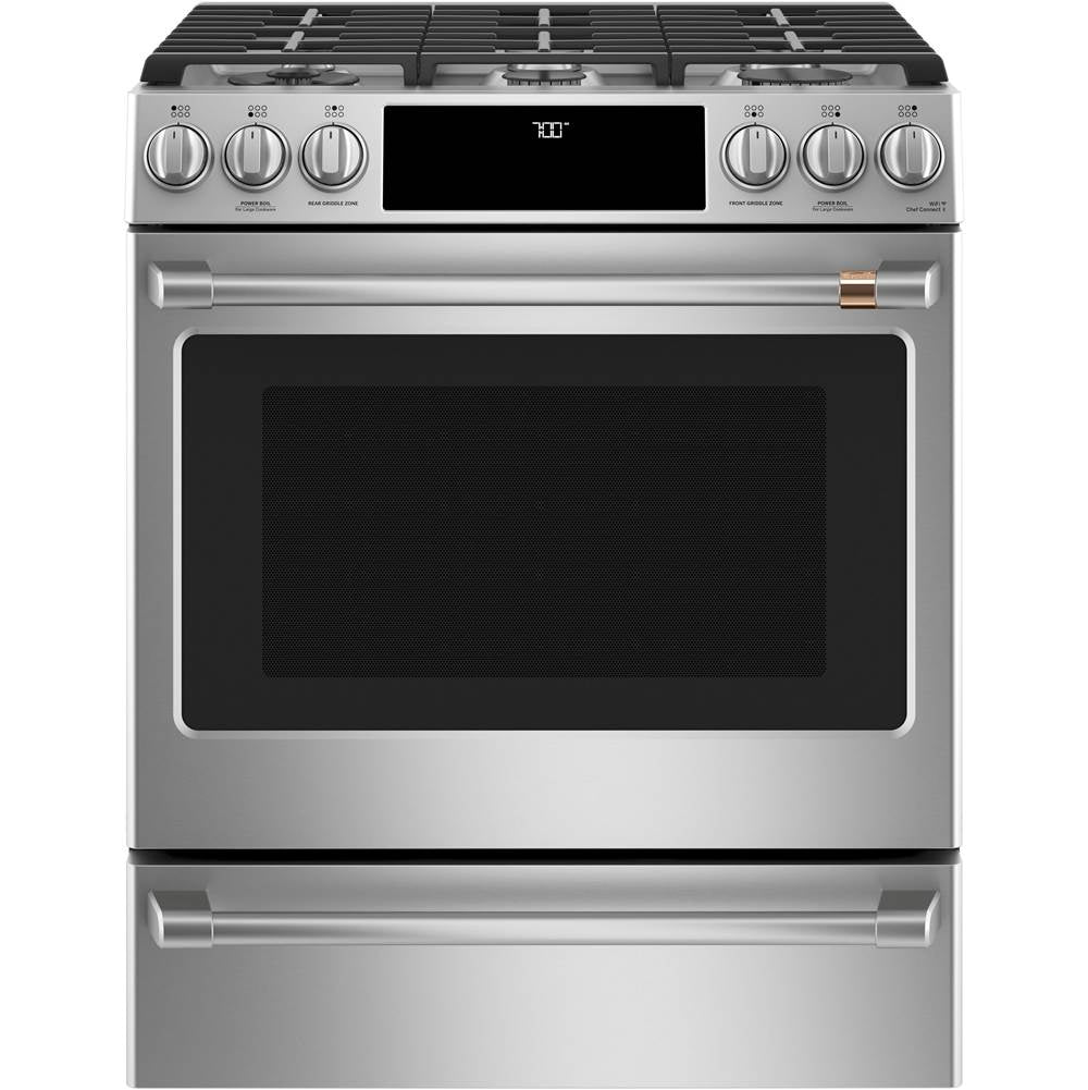 Cafe - Cafe 30'' Smart Slide-In, Front-Control, Gas Range with Convection Oven - Stainless Steel