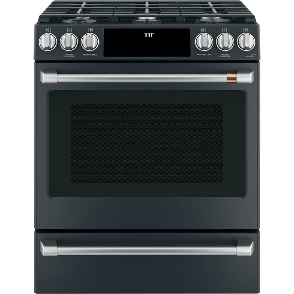 Cafe - Cafe 30'' Smart Slide-In, Front-Control, Gas Range with Convection Oven - Matte Black