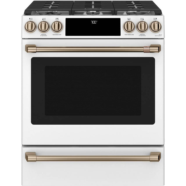 Cafe - Cafe 30'' Smart Slide-In, Front-Control, Gas Range with Convection Oven - Matte White