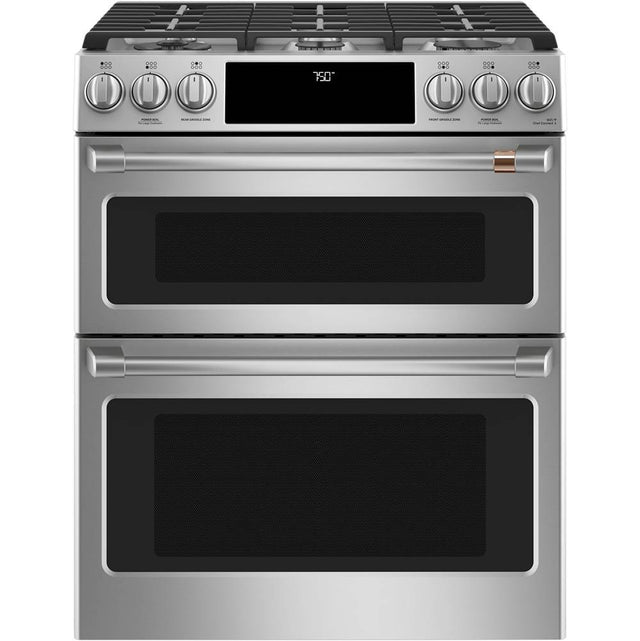 Cafe - Cafe 30'' Smart Slide-In, Front-Control, Gas Double-Oven Range with Convection - Stainless Steel
