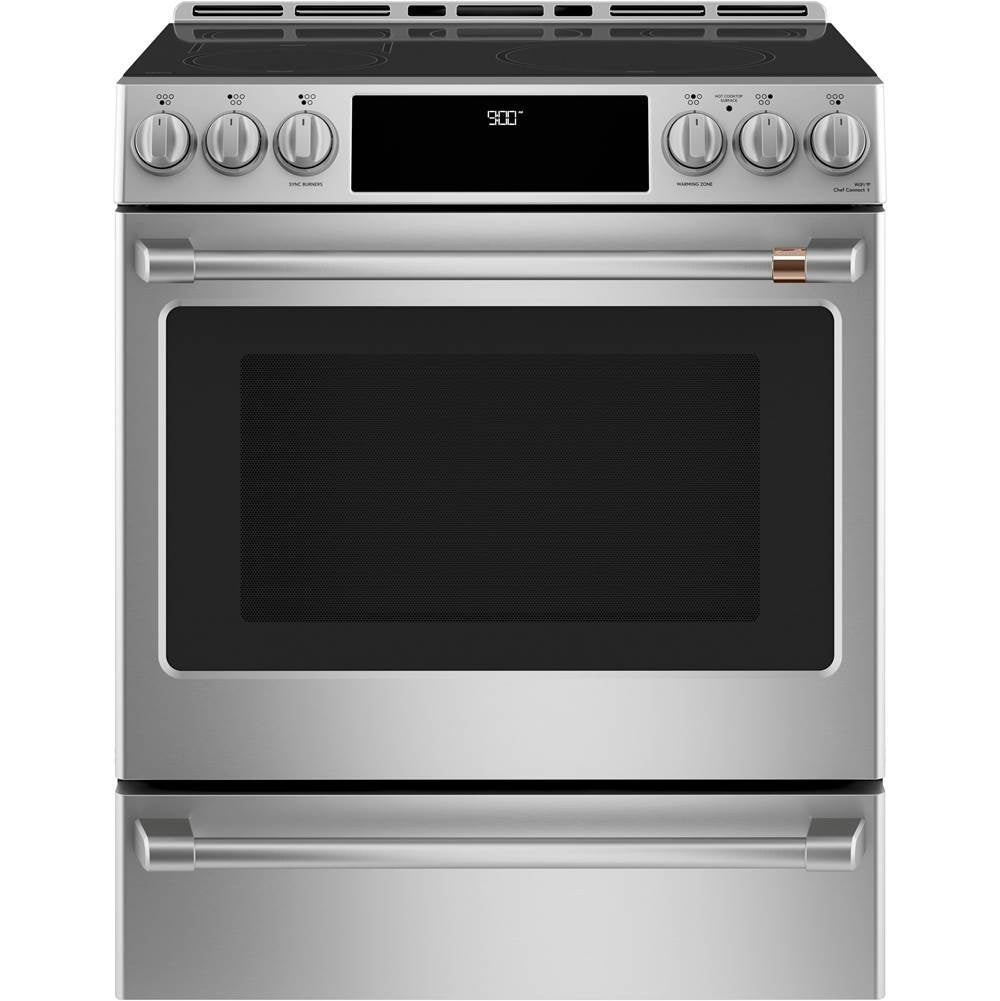 Cafe - Cafe 30'' Smart Slide-In, Front-Control, Induction and Convection Range with Warming Drawer - Stainless Steel