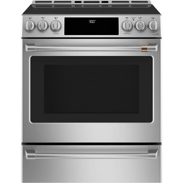 Cafe - Cafe 30'' Smart Slide-In, Front-Control, Induction and Convection Range with Warming Drawer - Stainless Steel