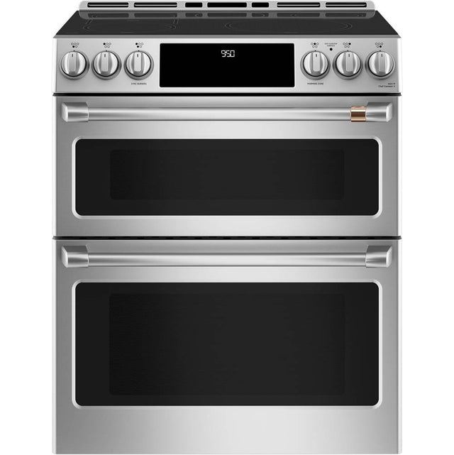 Cafe - Cafe 30'' Smart Slide-In, Front-Control, Induction and Convection Double-Oven Range - Stainless Steel