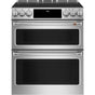 Cafe - Cafe 30'' Smart Slide-In, Front-Control, Induction and Convection Double-Oven Range - Stainless Steel