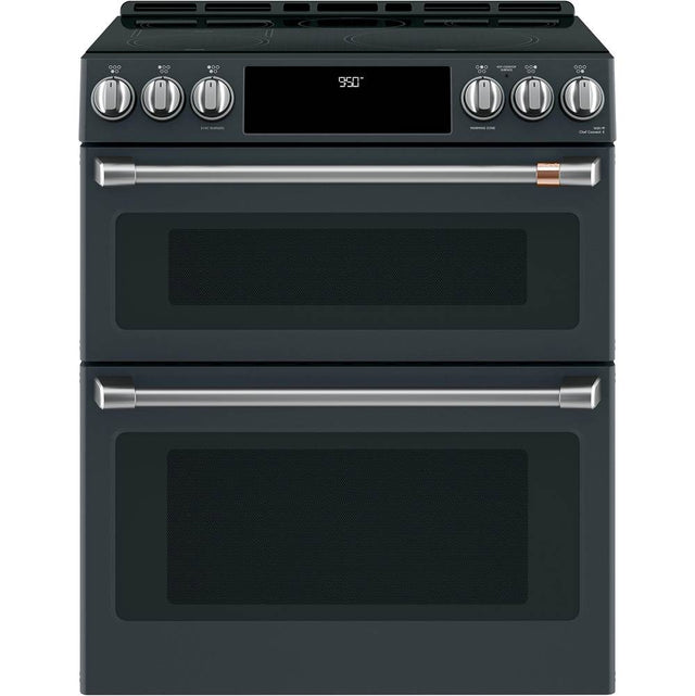 Cafe - Cafe 30'' Smart Slide-In, Front-Control, Induction and Convection Double-Oven Range - Matte Black