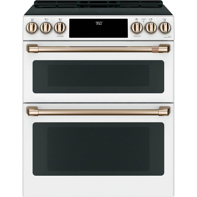 Cafe - Cafe 30'' Smart Slide-In, Front-Control, Induction and Convection Double-Oven Range - Matte White