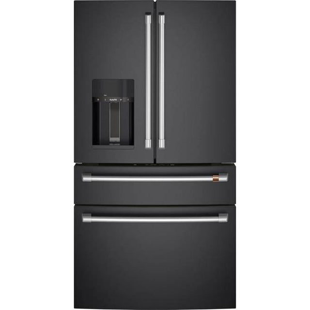 Cafe - Energy Star 22.3 Cu. Ft. Smart Counter-Depth 4-Door French-Door Refrigerator - Matte Black with Brushed Stainless